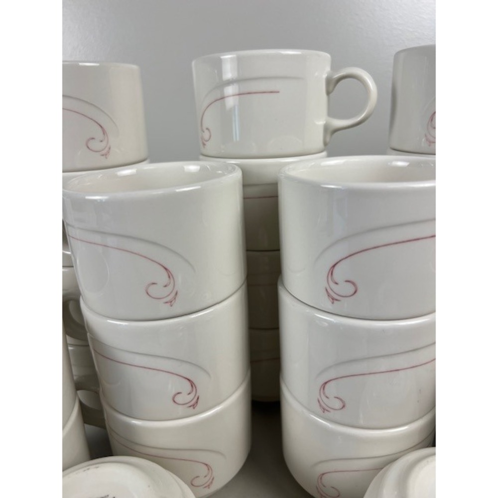 Syracuse China Adobe Pink Scroll Coffee Cups Vintage Restaurant Ware Set of 4